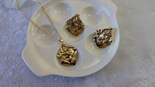 Mosaïque Dorée - Ensemble de Bijoux Carrés Texturés Superposés en Acier Inoxydable