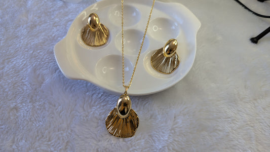Éventail Doré - Ensemble de Bijoux Texturés en Acier Inoxydable