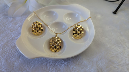 Vagues Dorées - Ensemble de Bijoux Ovale Texturé en Acier Inoxydable