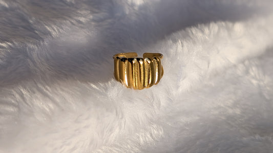 Bague Large en Acier Inoxydable Texturé à Rayures - Options Argent et Plaqué Or
