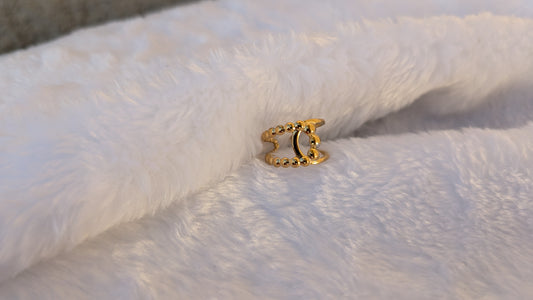Bague Double Anneau Ouverte en Acier Inoxydable Doré avec Billes
