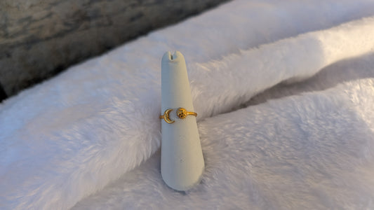 Bague Fine en Acier Inoxydable Doré - Duo Céleste Soleil et Lune